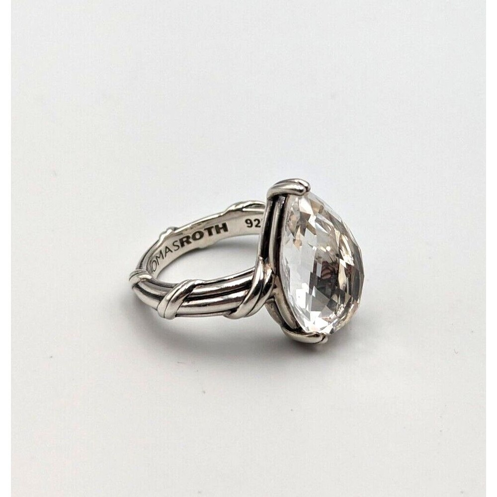 Peter Thomas Roth Sterling Silver 925 Pear Shaped Rock Crystal Ring Sz 7